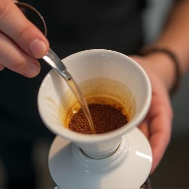 A barista preparing a single-origin pour-over coffee.